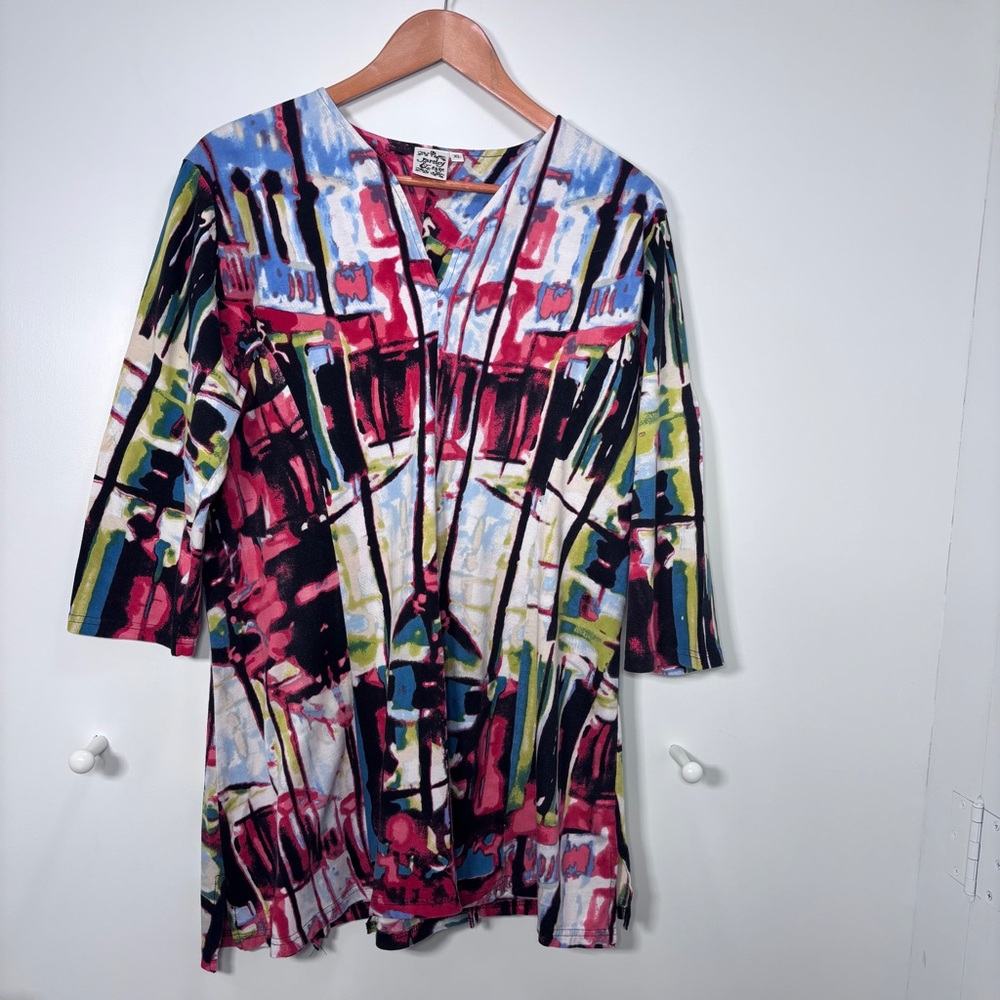 Parsley & Sage Women's Tunic Top Size XL 3/4 Sleeves Abstract Art Print Cotton